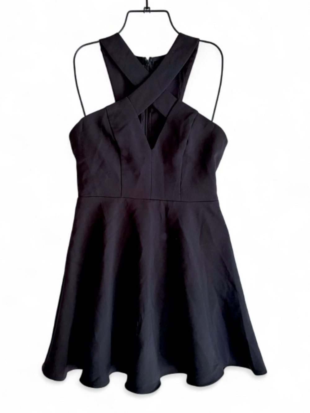 Lulu's Cross Front Sleeveless Little Black Flare Mini Dress Size S - Picture 1 of 6